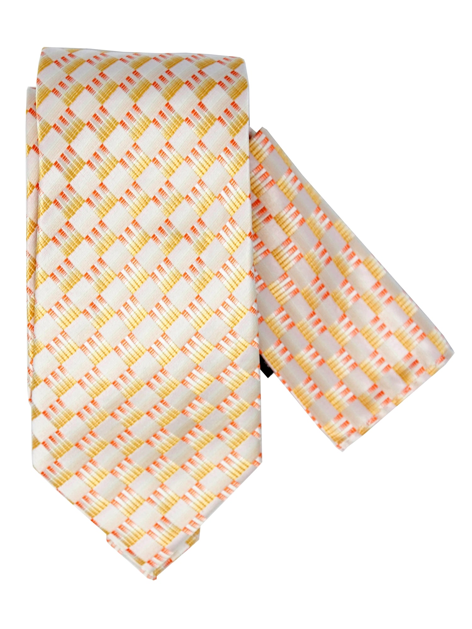 Men's Silk Woven Wedding Neck Tie With Handkerchief Neck Tie TheDapperTie Yellow & Orange Geometric Regular 