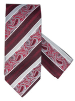 Load image into Gallery viewer, Men&#39;s Silk Woven Wedding Neck Tie With Handkerchief Neck Tie TheDapperTie Burgundy &amp; Gray Stripe Regular 
