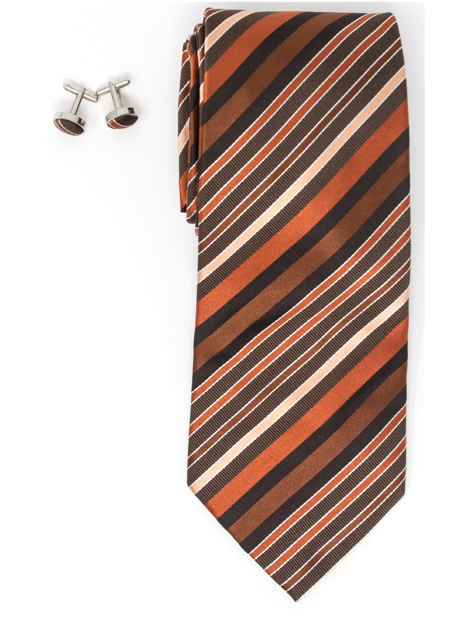 Men's Silk Neck Tie Set Cufflinks & Hanky Collection Neck Tie TheDapperTie Brown, Black And White Stripes Regular 