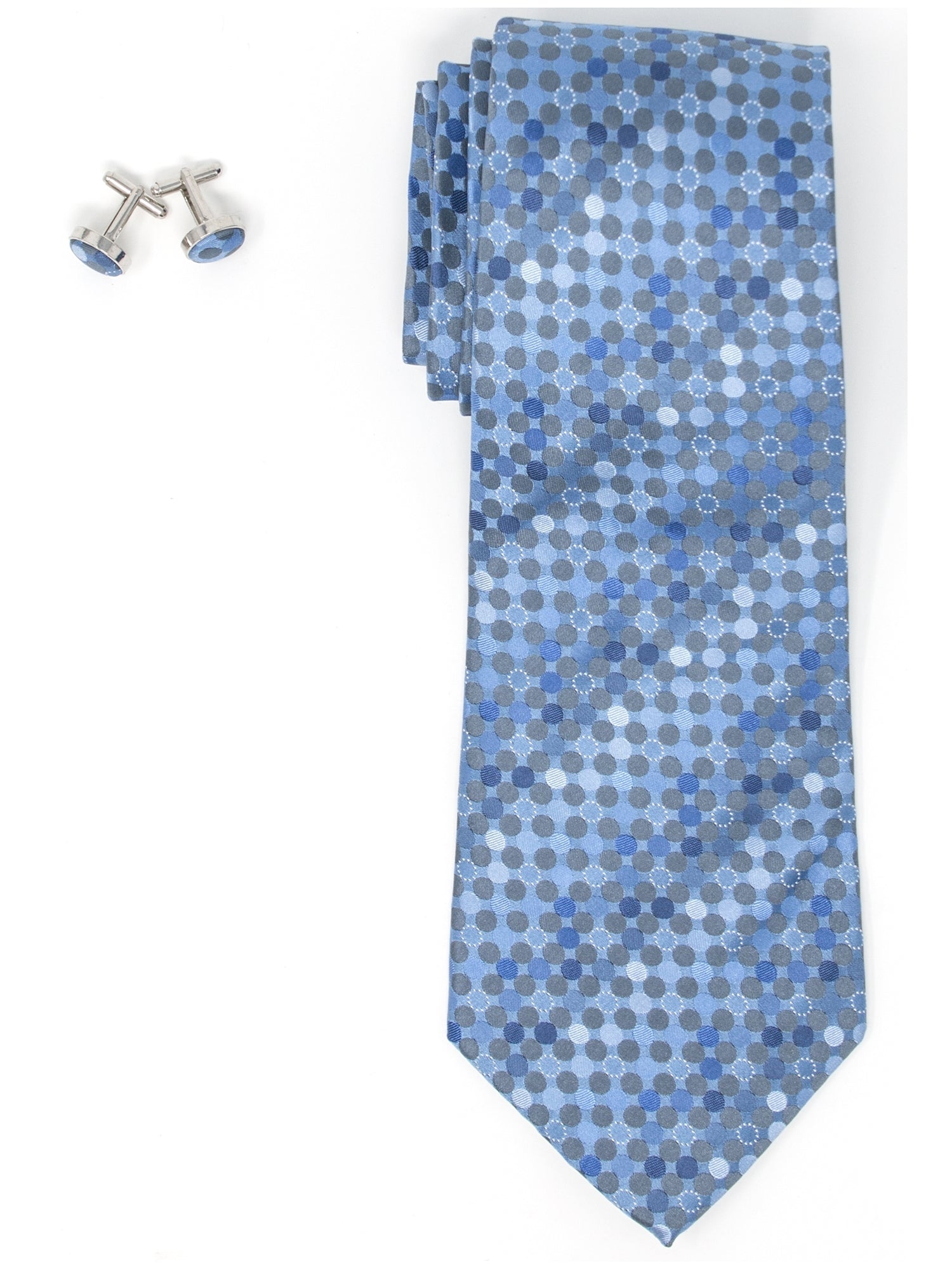 Men's Silk Neck Tie Set Cufflinks & Hanky Collection Neck Tie TheDapperTie Blue And Grey Polka Dots Regular 