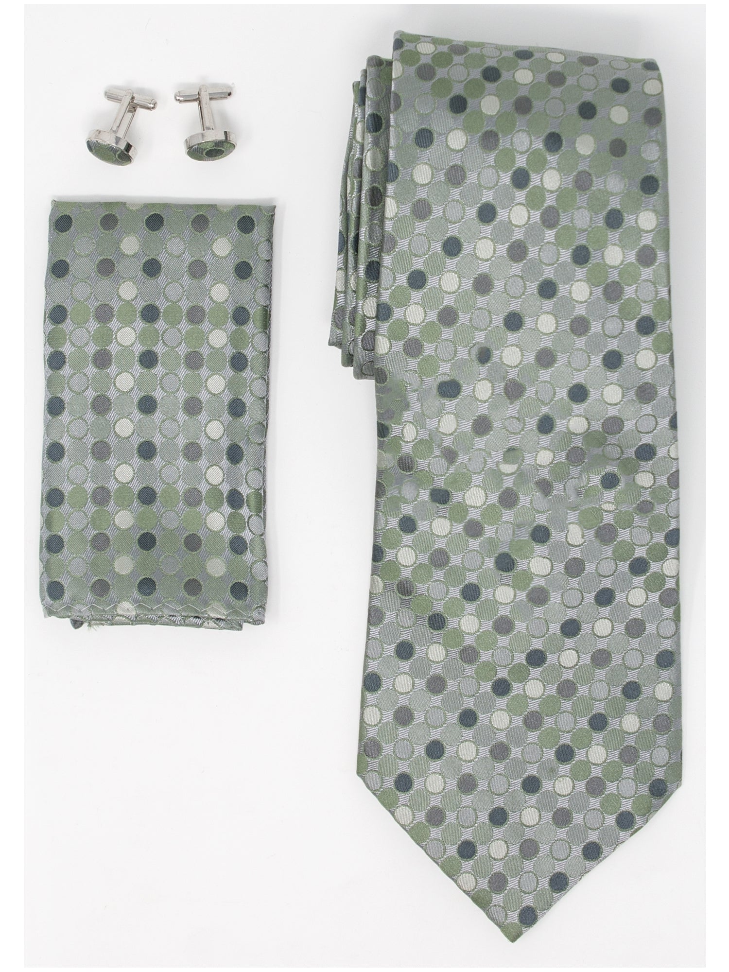 Men's Silk Neck Tie Set Cufflinks & Hanky Collection Neck Tie TheDapperTie Green And Grey Polka Dots Regular 