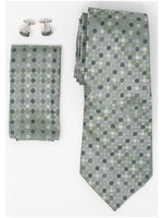 Load image into Gallery viewer, Men&#39;s Silk Neck Tie Set Cufflinks &amp; Hanky Collection Neck Tie TheDapperTie Green And Grey Polka Dots Regular 
