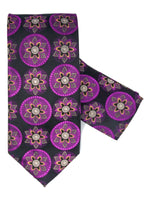 Load image into Gallery viewer, Men&#39;s Silk Woven Wedding Neck Tie With Handkerchief Neck Tie TheDapperTie Fuchsia &amp; Black Geometric Regular 
