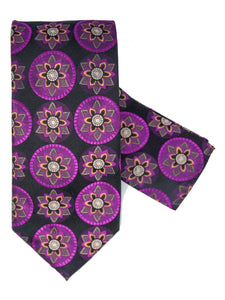 Men's Silk Woven Wedding Neck Tie With Handkerchief Neck Tie TheDapperTie Fuchsia & Black Geometric Regular 