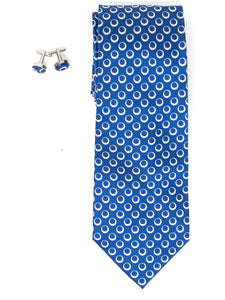 Men's Silk Wedding Neck Tie And Cufflinks set Collection Neck Tie TheDapperTie Royal Blue And White Geometric Regular 