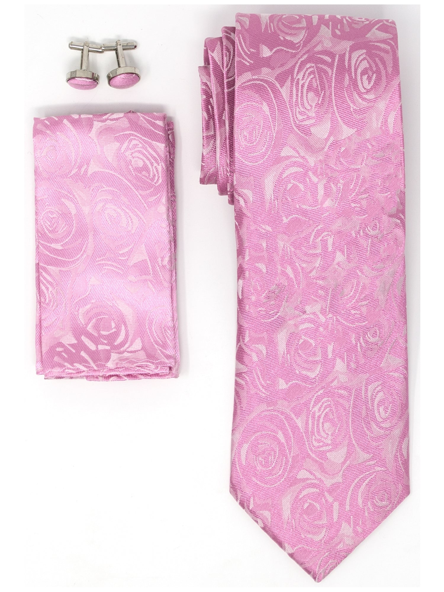 Men's Silk Neck Tie Set Cufflinks & Hanky Collection Neck Tie TheDapperTie Pink Rose Floral Regular 