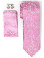 Load image into Gallery viewer, Men&#39;s Silk Neck Tie Set Cufflinks &amp; Hanky Collection Neck Tie TheDapperTie Pink Rose Floral Regular 
