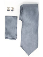 Load image into Gallery viewer, Men&#39;s Silk Neck Tie Set Cufflinks &amp; Hanky Collection Neck Tie TheDapperTie Grey Textured Solid Regular 

