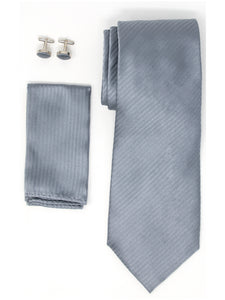 Men's Silk Neck Tie Set Cufflinks & Hanky Collection Neck Tie TheDapperTie Grey Textured Solid Regular 