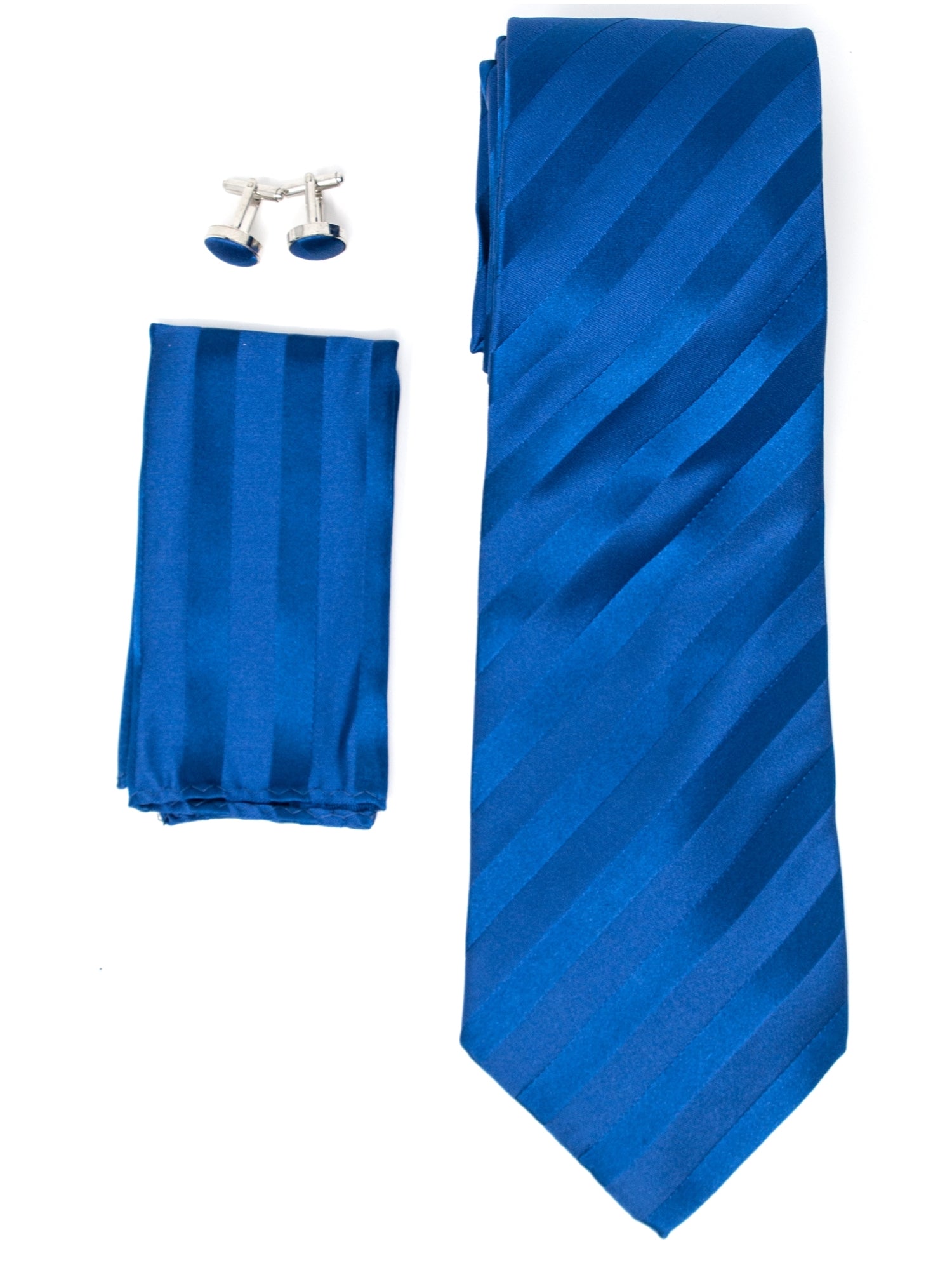 Men's Silk Neck Tie Set Cufflinks & Hanky Collection Neck Tie TheDapperTie Royal Blue Stripes Regular 
