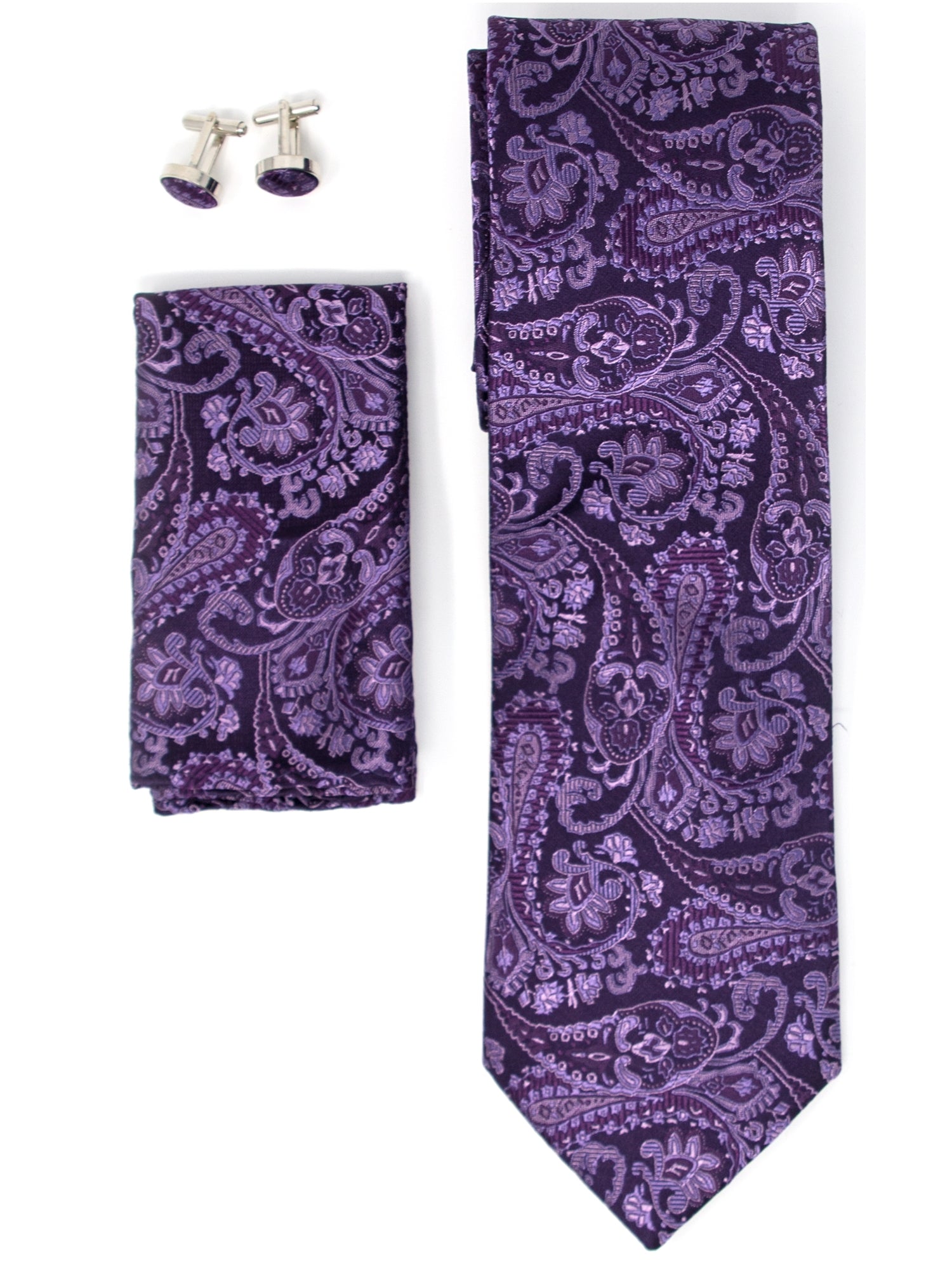 Men's Silk Neck Tie Set Cufflinks & Hanky Collection Neck Tie TheDapperTie Purple Paisley Regular 