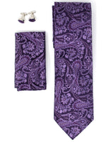 Load image into Gallery viewer, Men&#39;s Silk Neck Tie Set Cufflinks &amp; Hanky Collection Neck Tie TheDapperTie Purple Paisley Regular 
