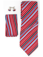 Load image into Gallery viewer, Men&#39;s Silk Neck Tie Set Cufflinks &amp; Hanky Collection Neck Tie TheDapperTie Red, White And Navy Stripes Regular 

