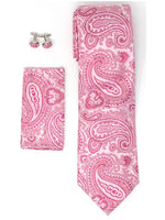 Load image into Gallery viewer, Men&#39;s Silk Neck Tie Set Cufflinks &amp; Hanky Collection Neck Tie TheDapperTie Dark Pink Paisley Regular 
