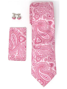 Men's Silk Neck Tie Set Cufflinks & Hanky Collection Neck Tie TheDapperTie Dark Pink Paisley Regular 