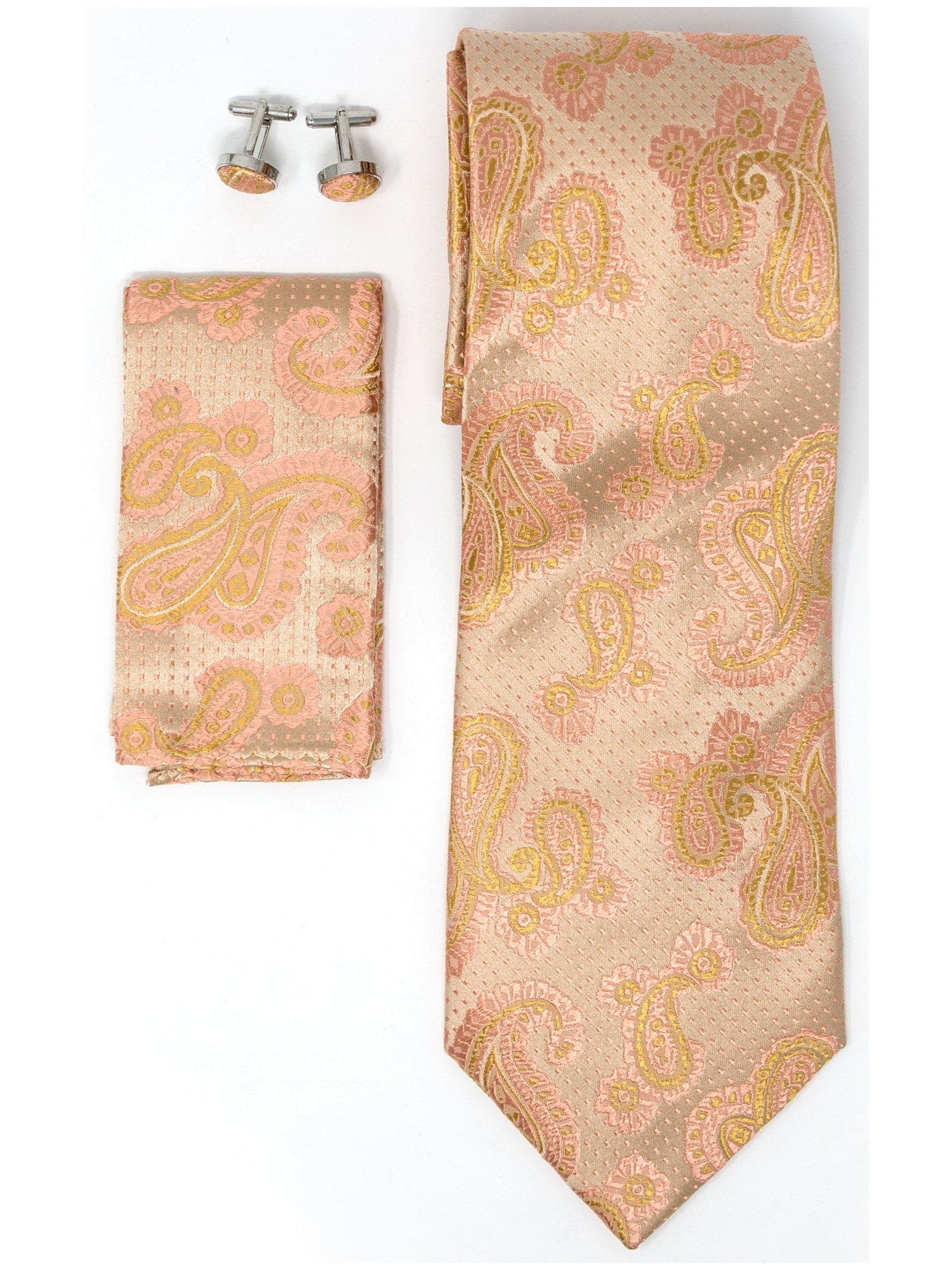 Men's Silk Neck Tie Set Cufflinks & Hanky Collection Neck Tie TheDapperTie Peach Paisley Regular 