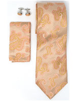 Load image into Gallery viewer, Men&#39;s Silk Neck Tie Set Cufflinks &amp; Hanky Collection Neck Tie TheDapperTie Peach Paisley Regular 
