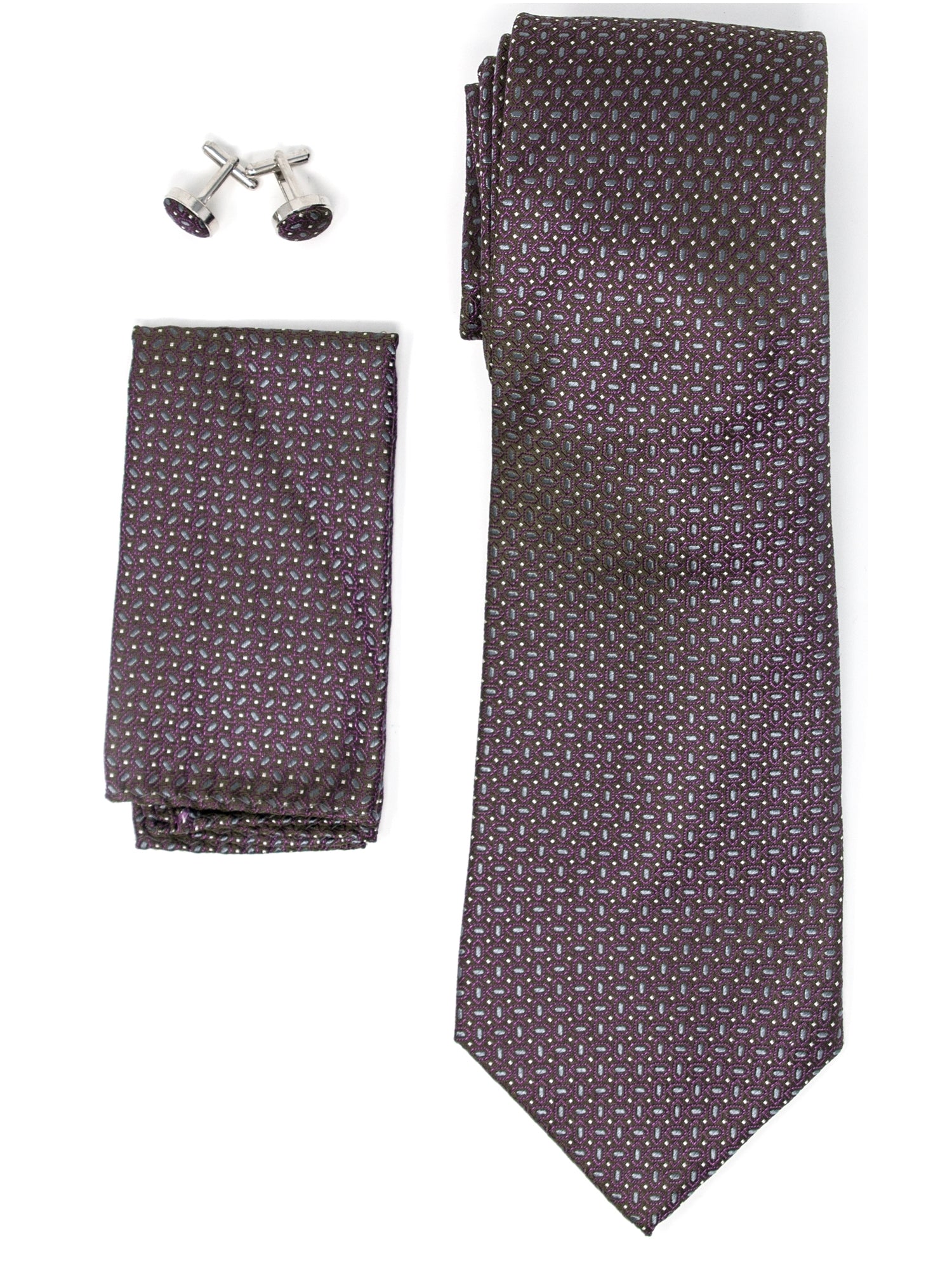 Men's Silk Neck Tie Set Cufflinks & Hanky Collection Neck Tie TheDapperTie Brown And Gray Geometric Regular 