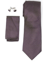Load image into Gallery viewer, Men&#39;s Silk Neck Tie Set Cufflinks &amp; Hanky Collection Neck Tie TheDapperTie Brown And Gray Geometric Regular 
