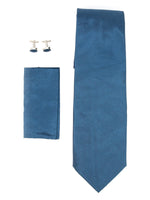 Load image into Gallery viewer, Men&#39;s Silk Neck Tie Set Cufflinks &amp; Hanky Collection Neck Tie TheDapperTie Blue Solid Regular 
