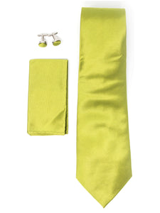 Men's Silk Neck Tie Set Cufflinks & Hanky Collection Neck Tie TheDapperTie Lemon Green Solid Regular 