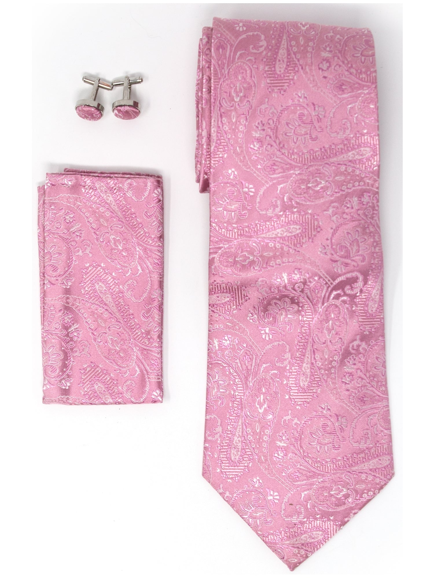 Men's Silk Neck Tie Set Cufflinks & Hanky Collection Neck Tie TheDapperTie Pink Paisley Regular 