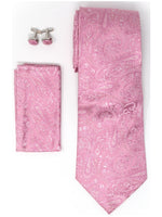 Load image into Gallery viewer, Men&#39;s Silk Neck Tie Set Cufflinks &amp; Hanky Collection Neck Tie TheDapperTie Pink Paisley Regular 
