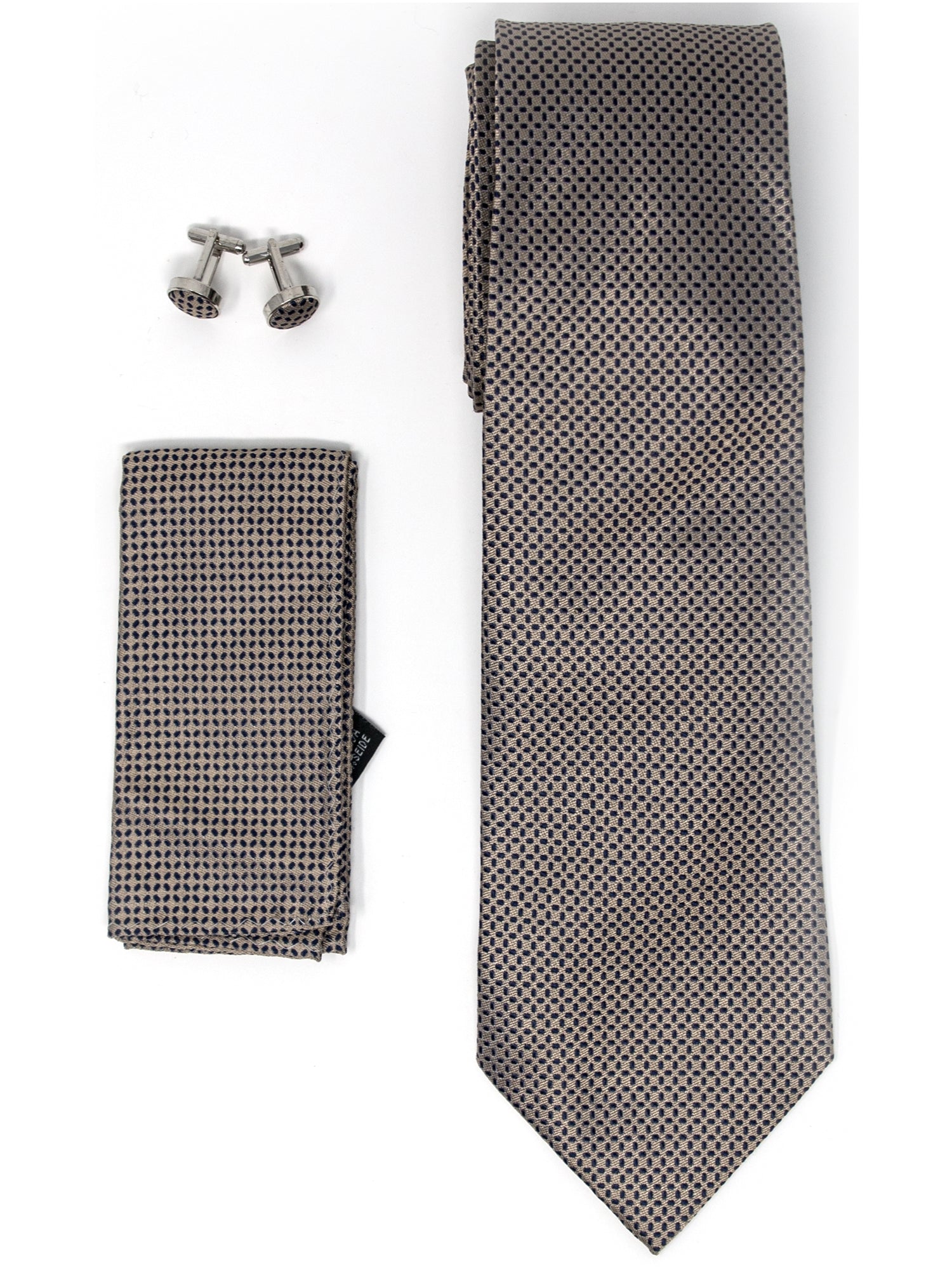 Men's Silk Neck Tie Set Cufflinks & Hanky Collection Neck Tie TheDapperTie Light Brown Geometric Regular 
