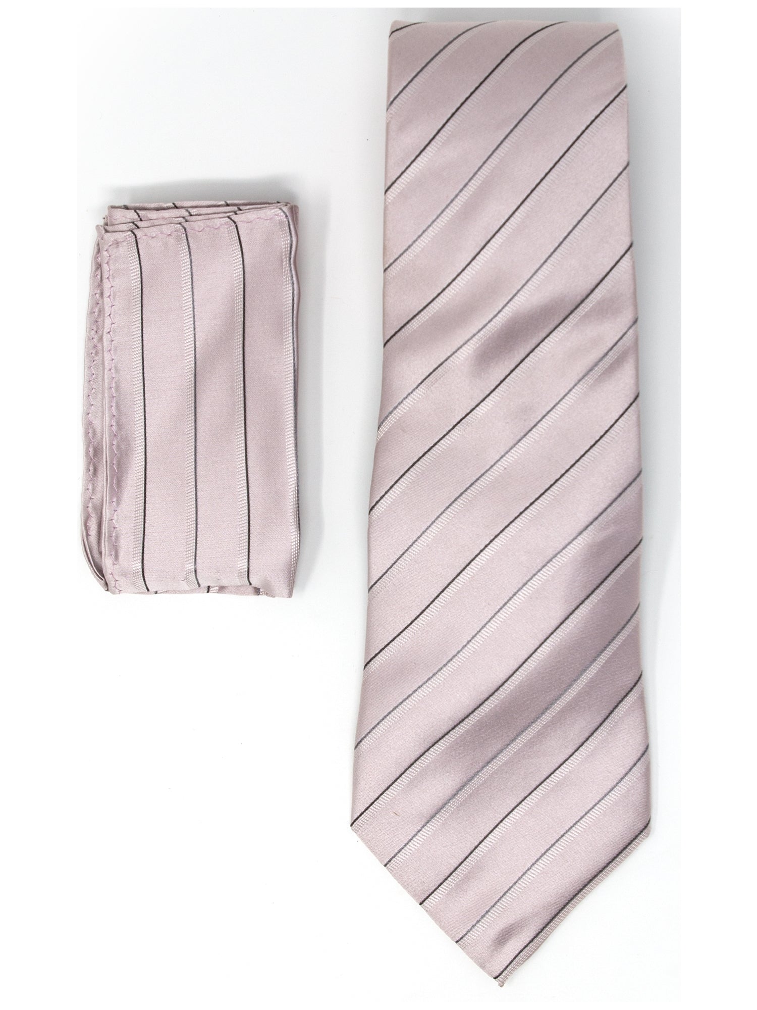 Men's Silk Woven Wedding Neck Tie With Handkerchief Neck Tie TheDapperTie Light Pink And Black Stripe Regular 
