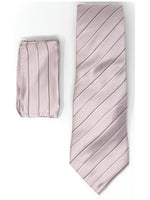 Load image into Gallery viewer, Men&#39;s Silk Woven Wedding Neck Tie With Handkerchief Neck Tie TheDapperTie Light Pink And Black Stripe Regular 
