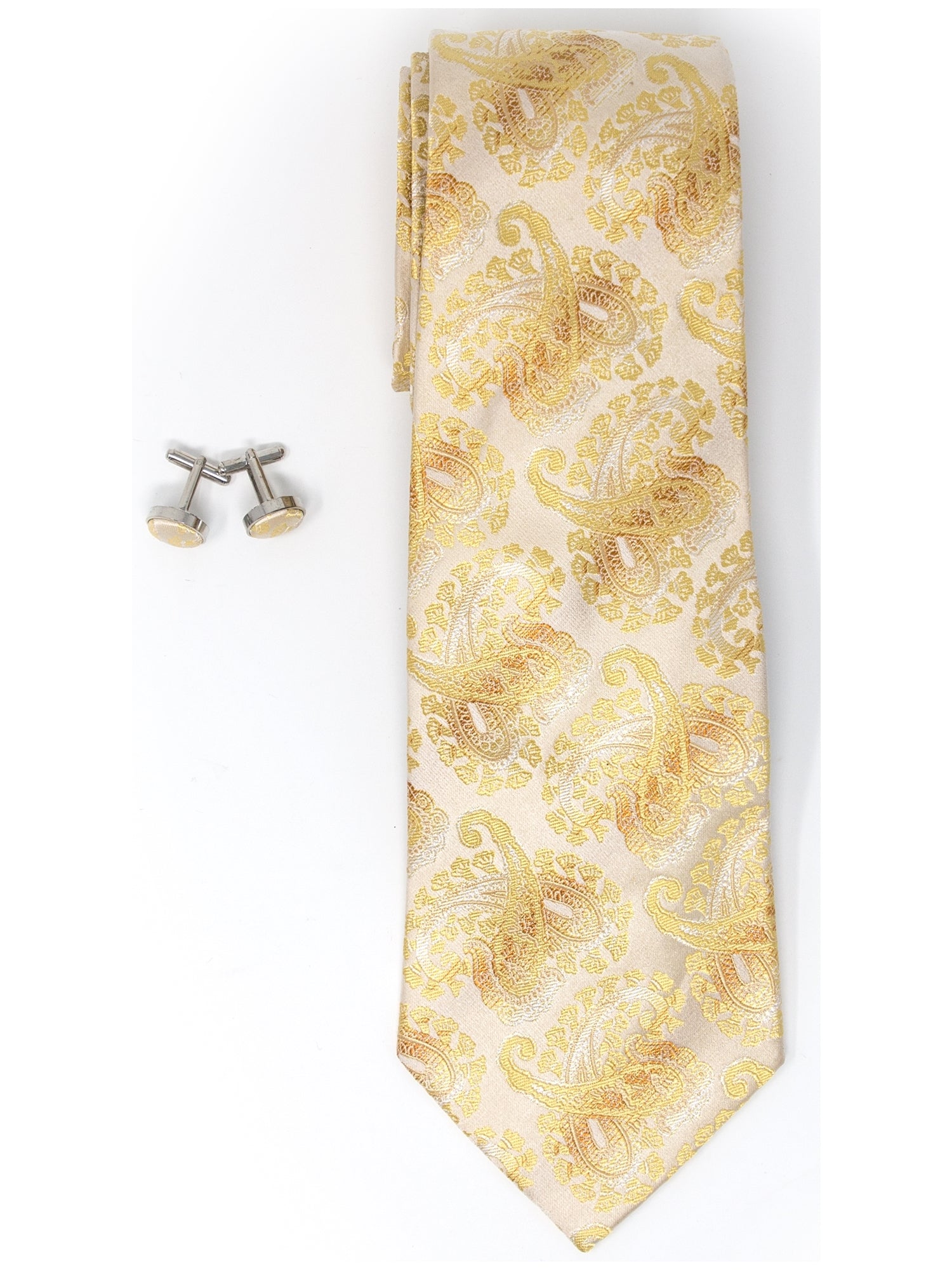 Men's Silk Wedding Neck Tie And Cufflinks set Collection Neck Tie TheDapperTie Yellow And Brown Paisley Regular 