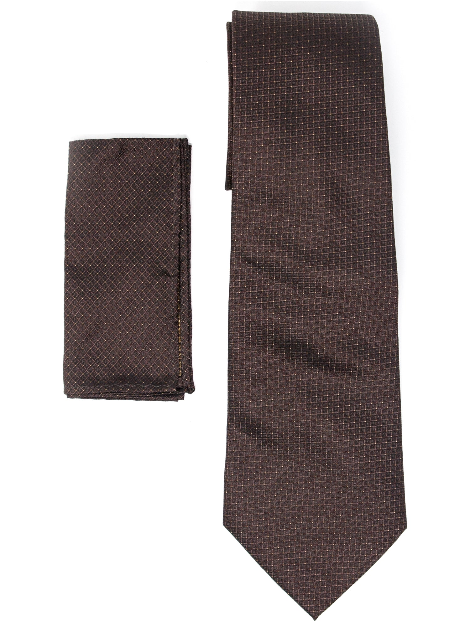 Men's Silk Woven Wedding Neck Tie With Handkerchief Neck Tie TheDapperTie Brown Geometric 1 Regular 