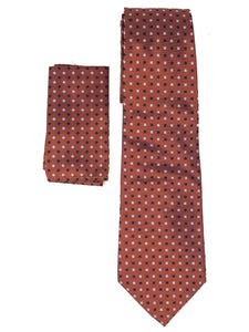 Men's Silk Woven Wedding Neck Tie With Handkerchief Neck Tie TheDapperTie Brown, White And Navy Geometric Regular 