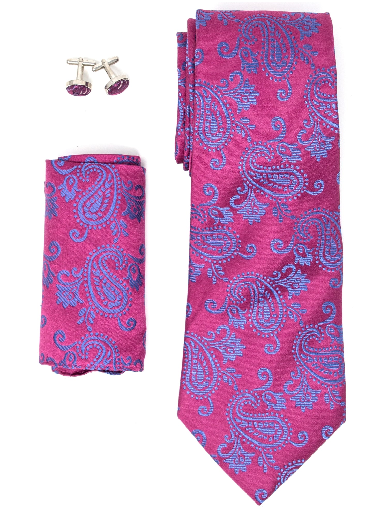 Men's Silk Neck Tie Set Cufflinks & Hanky Collection Neck Tie TheDapperTie Fuchsia And Royal Blue Paisley Regular 