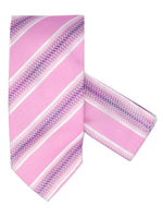 Load image into Gallery viewer, Men&#39;s Silk Woven Wedding Neck Tie With Handkerchief Neck Tie TheDapperTie Pink And White Stripe Regular 
