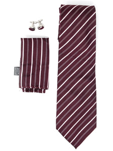 Men's Silk Neck Tie Set Cufflinks & Hanky Collection Neck Tie TheDapperTie Burgundy And White Stripes Regular 