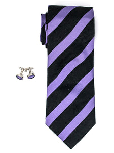 Men's Silk Wedding Neck Tie And Cufflinks set Collection Neck Tie TheDapperTie Black And Lavender Stripes Regular 