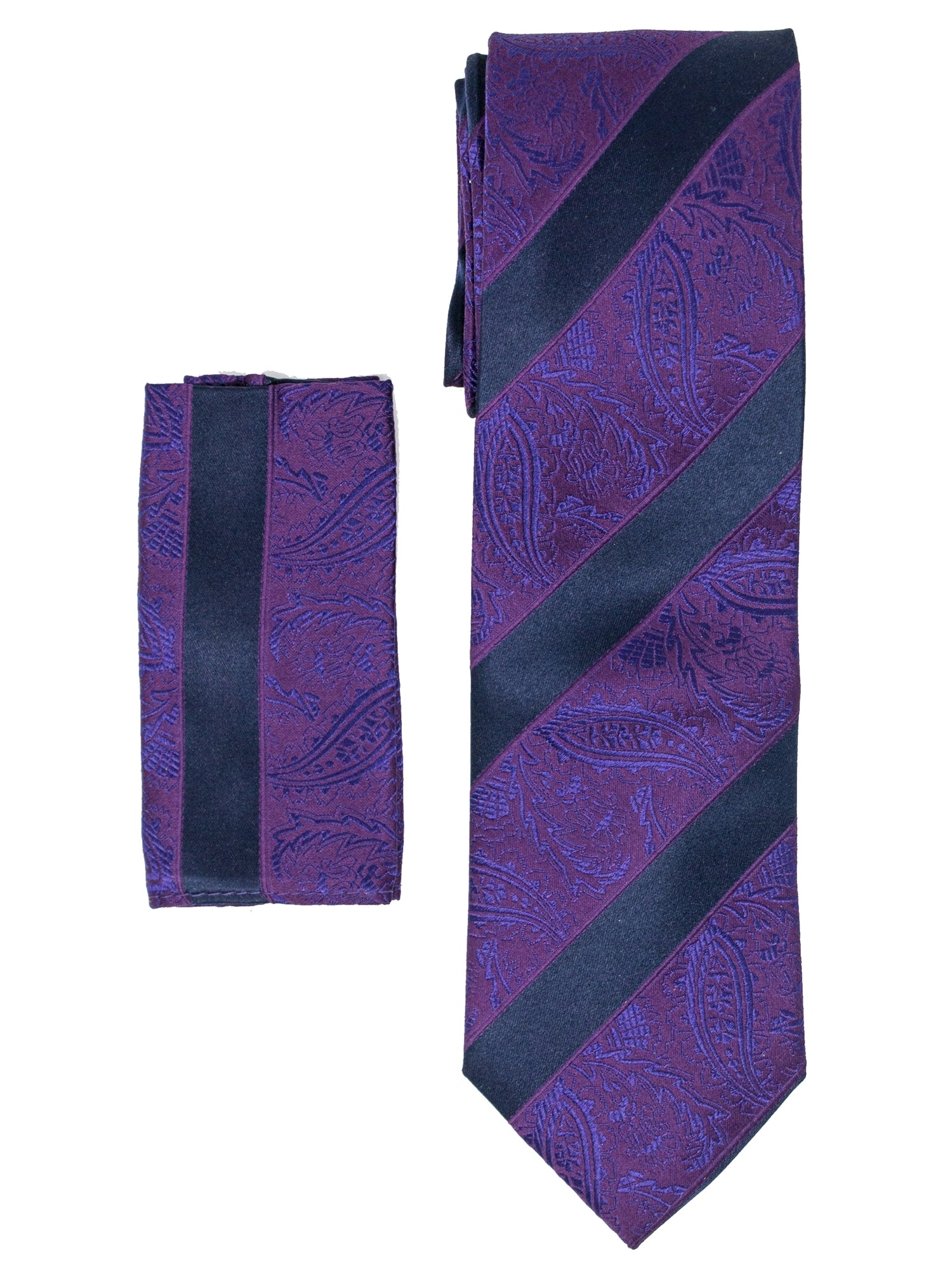 Men's Silk Woven Wedding Neck Tie With Handkerchief Neck Tie TheDapperTie Dark Purple And Navy Paisley Regular 