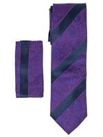 Load image into Gallery viewer, Men&#39;s Silk Woven Wedding Neck Tie With Handkerchief Neck Tie TheDapperTie Dark Purple And Navy Paisley Regular 
