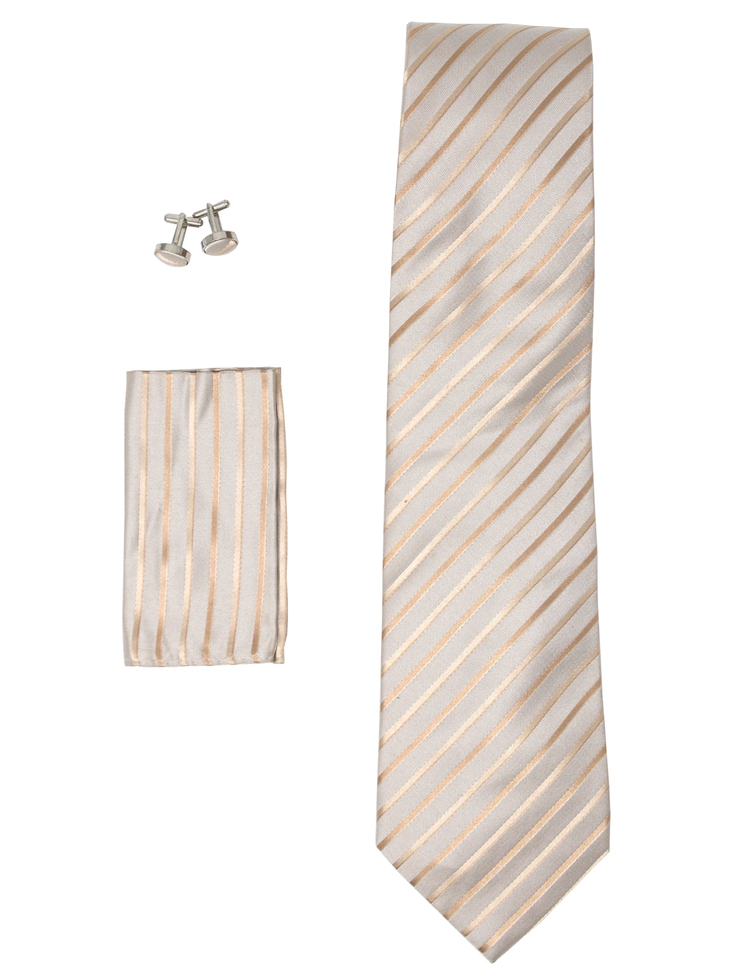 Men's Silk Neck Tie Set Cufflinks & Hanky Collection Neck Tie TheDapperTie Cream Stripes Regular 