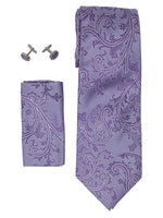 Load image into Gallery viewer, Men&#39;s Silk Neck Tie Set Cufflinks &amp; Hanky Collection Neck Tie TheDapperTie Lavender Paisley Regular 

