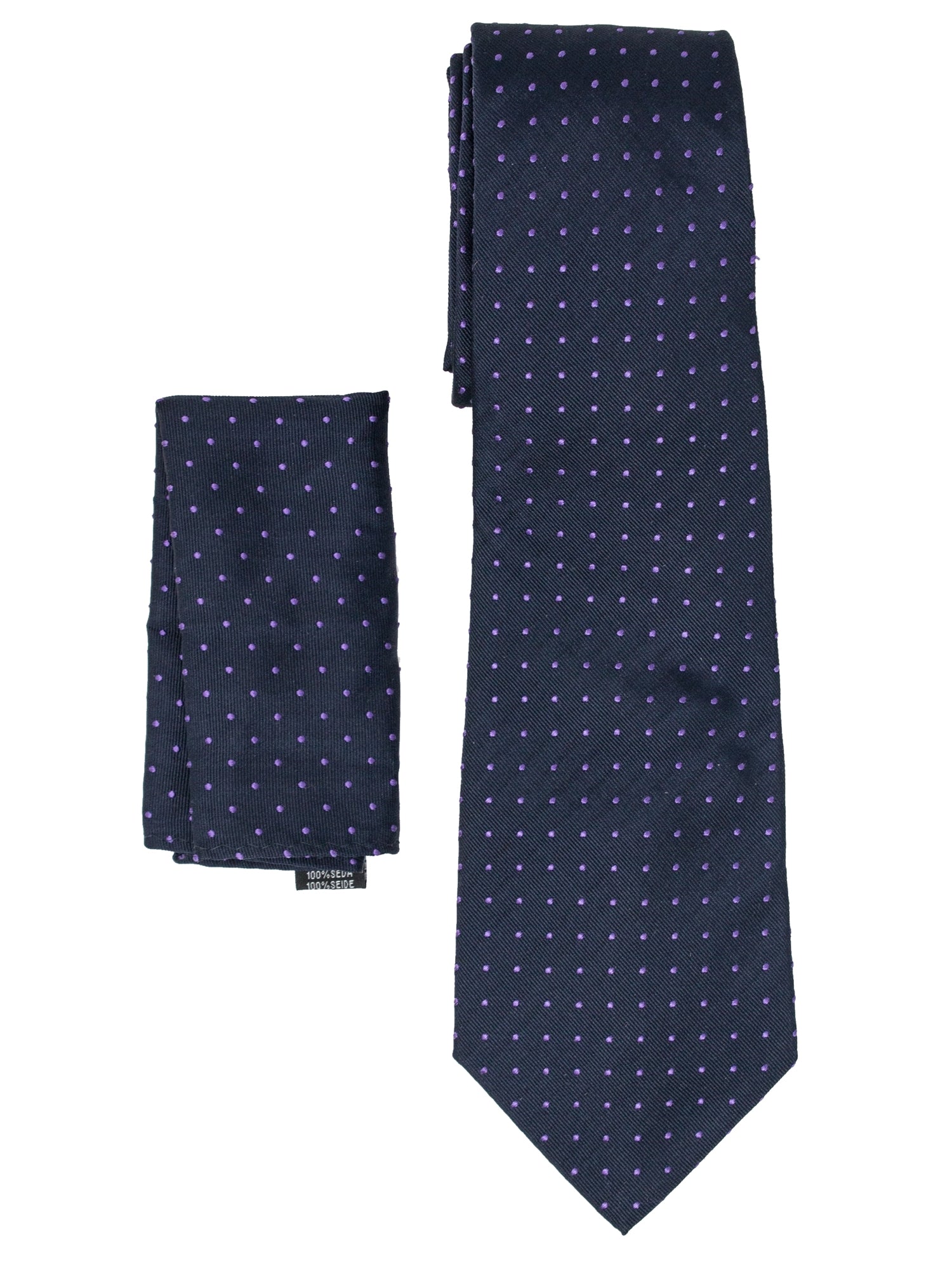 Men's Silk Woven Wedding Neck Tie With Handkerchief Neck Tie TheDapperTie Navy With Lavender Dots Regular 