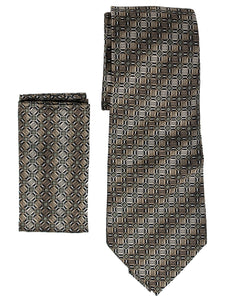 Men's Silk Woven Wedding Neck Tie With Handkerchief Neck Tie TheDapperTie Brown Geometric 2 Regular 