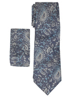 Load image into Gallery viewer, Men&#39;s Silk Woven Wedding Neck Tie With Handkerchief Neck Tie TheDapperTie Gray And Blue Paisley Regular 
