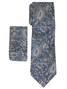 Men's Silk Woven Wedding Neck Tie With Handkerchief Neck Tie TheDapperTie Gray And Blue Paisley Regular 