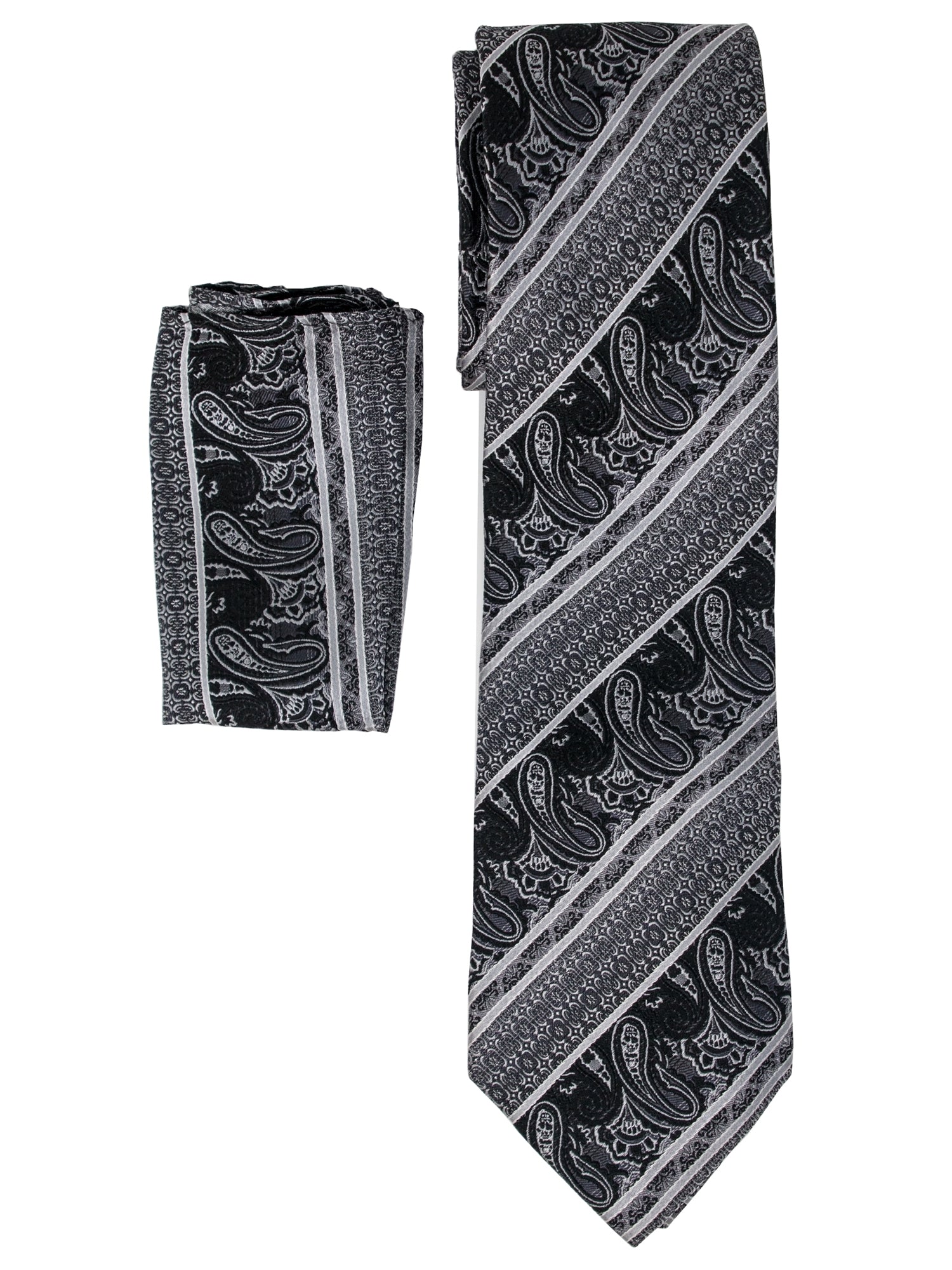 Men's Silk Woven Wedding Neck Tie With Handkerchief Neck Tie TheDapperTie Black And Grey Paisley Regular 