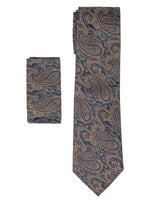 Load image into Gallery viewer, Men&#39;s Silk Woven Wedding Neck Tie With Handkerchief Neck Tie TheDapperTie Blue And Brown Paisley Regular 
