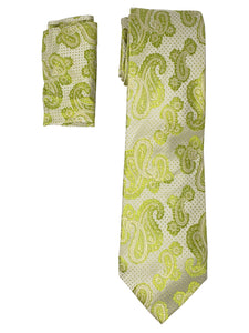 Men's Silk Woven Wedding Neck Tie With Handkerchief Neck Tie TheDapperTie Lemon Green Paisley Regular 