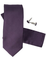 Load image into Gallery viewer, Men&#39;s Silk Neck Tie Set Cufflinks &amp; Hanky Collection Neck Tie TheDapperTie Purple Solid Regular 
