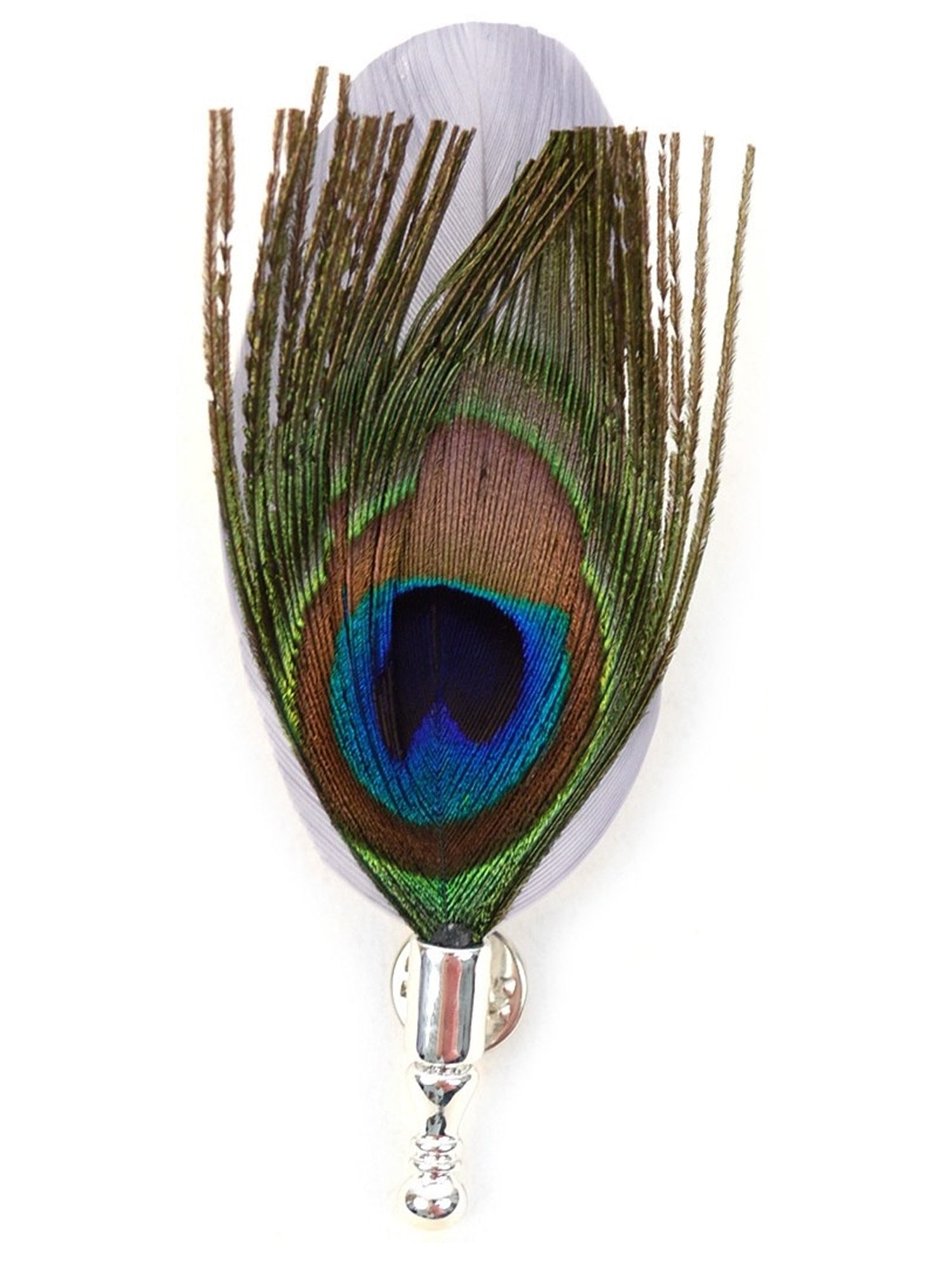 Men's Peacock Feather Lapel Pin with Clutch Back Lapel Pin Umo Lorenzo Grey Regular 